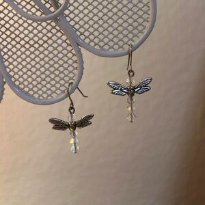 Silver Beaded Dragonfly Earrings